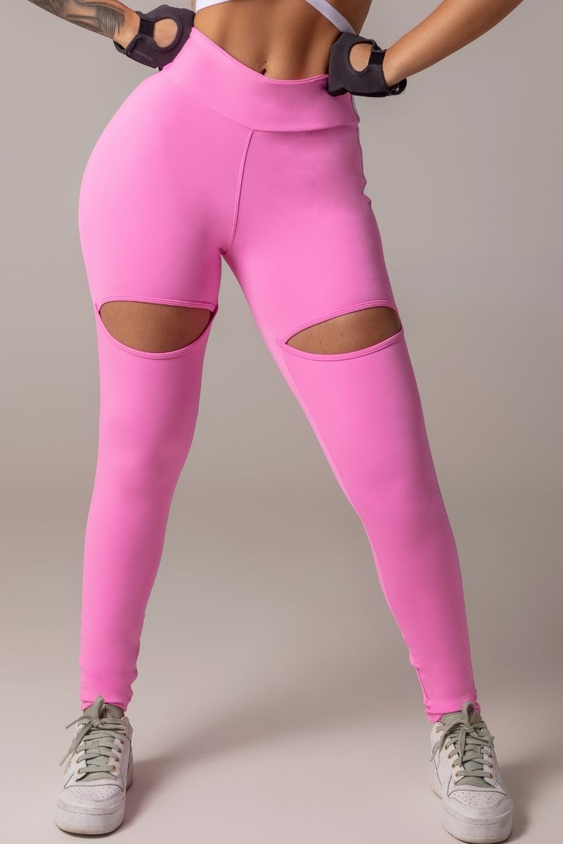 Hipkini - Legging Sports Fitness Rosa Elast na Lateral com Rec Vazado - 3339429