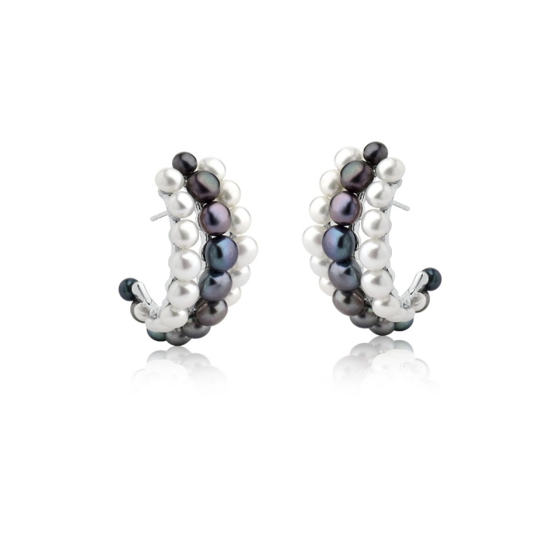 Mikabe - Triple Pearl Curved Earring - MK1154