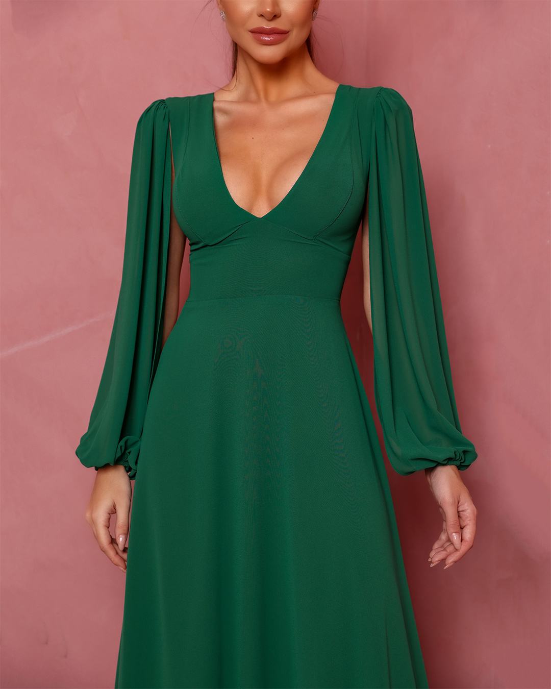 Dot Clothing - Vestido Dot Clothing Longo Manga Longa Verde - 1647VERD