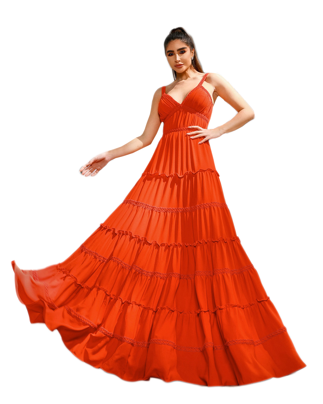 Dot Clothing - Dress Dot Clothing Long Lace Orange - 1563LAR