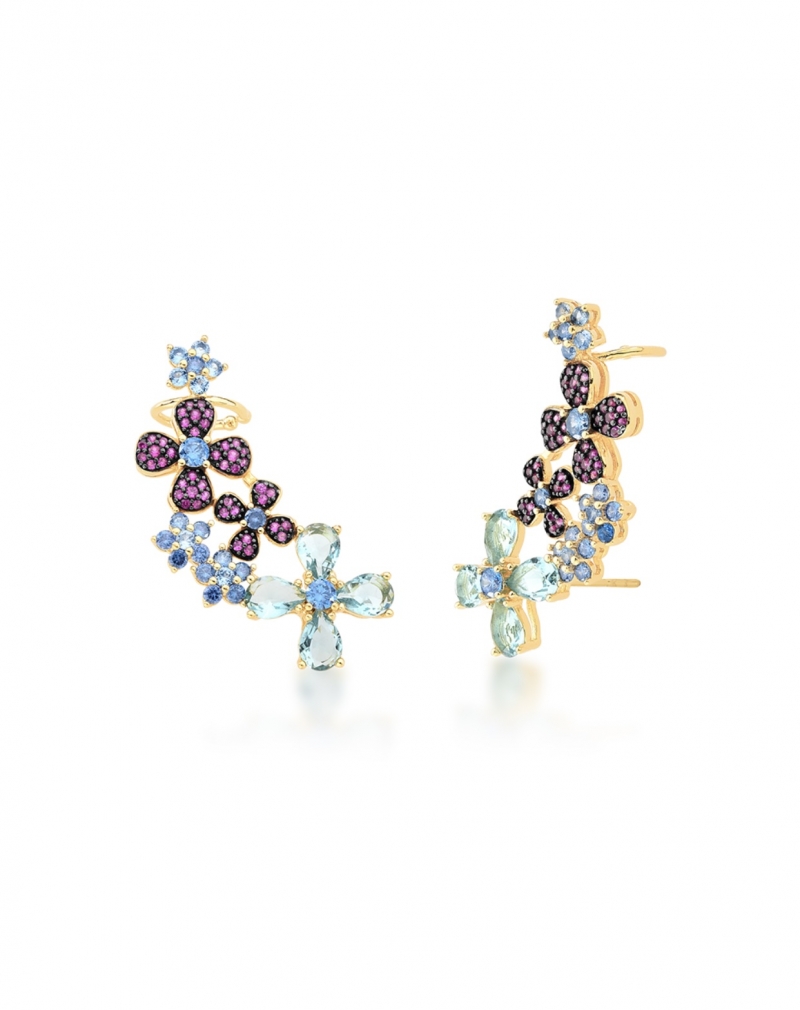 Mikabe - Brinco Ear Cuff Jardim Marsala e Azul Cristais - MK1184