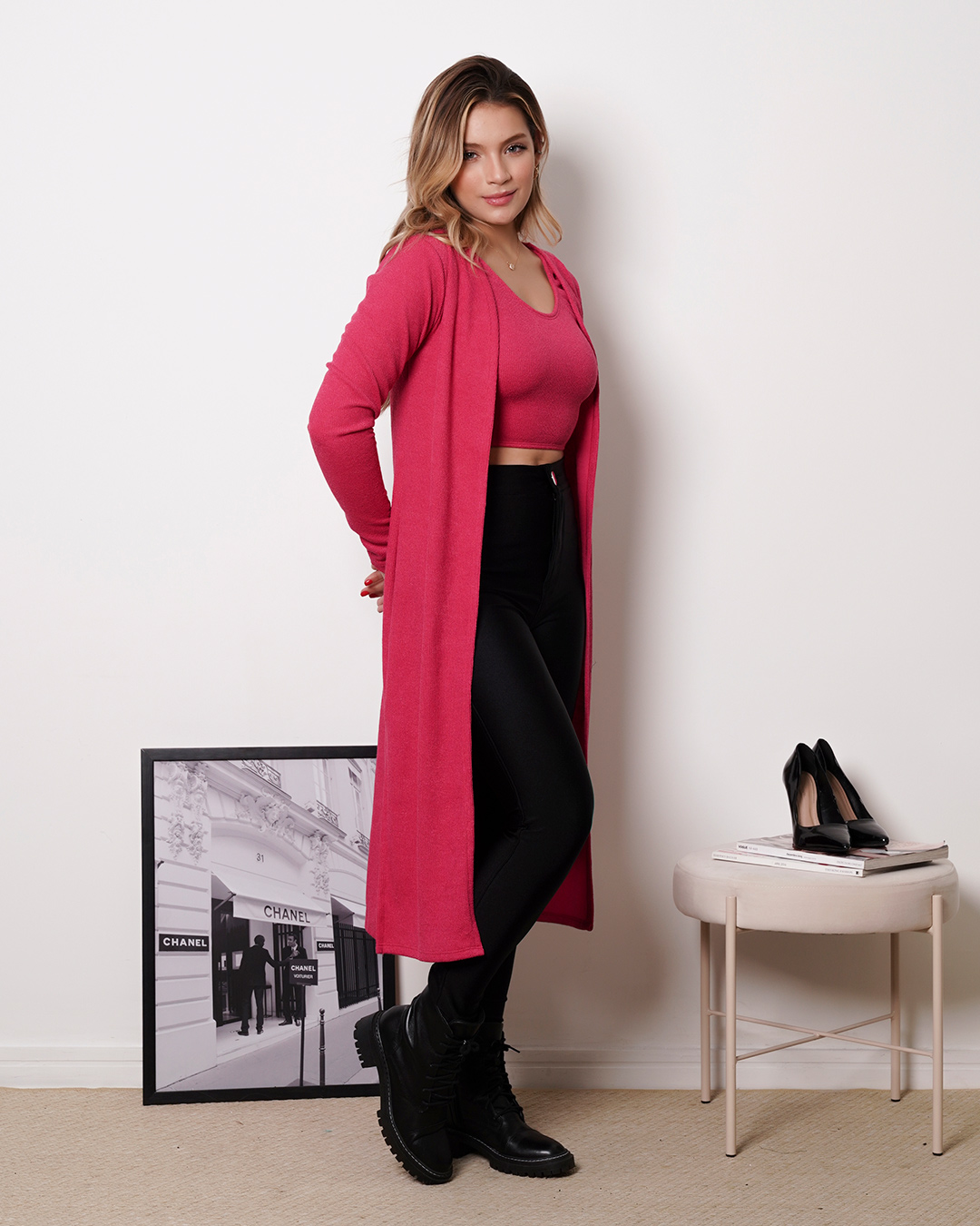 My Life - Conjunto My Life Cropped e Tricô Midi Rosa - 413ROSA