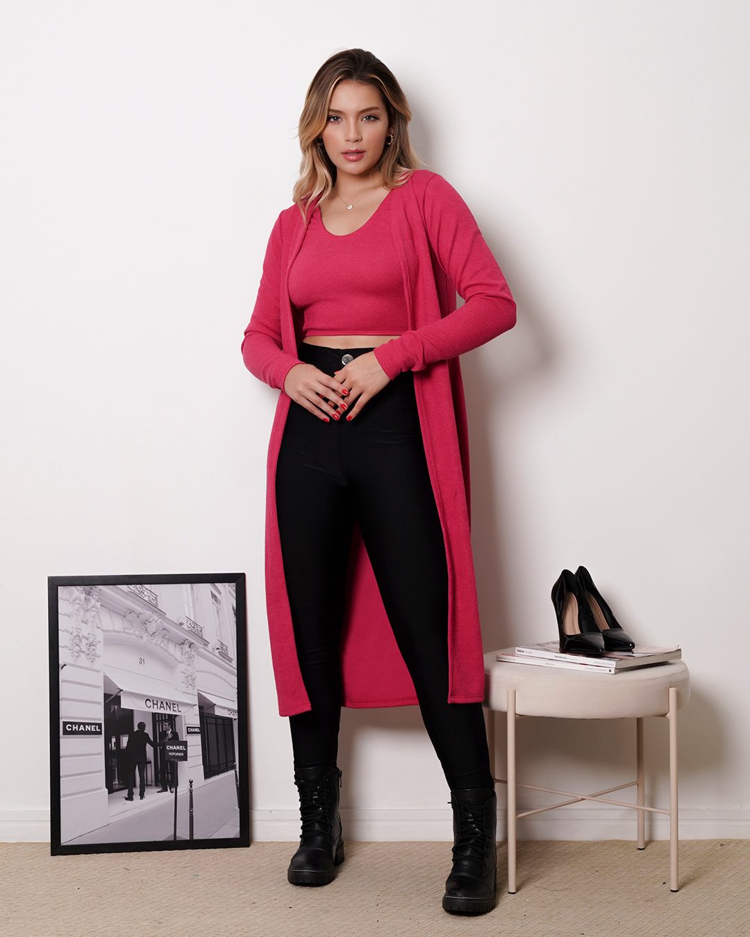 My Life - Fitness Set Top and Pants My Life Puffer Cropped and Knitted Midi Pink - 413ROSA