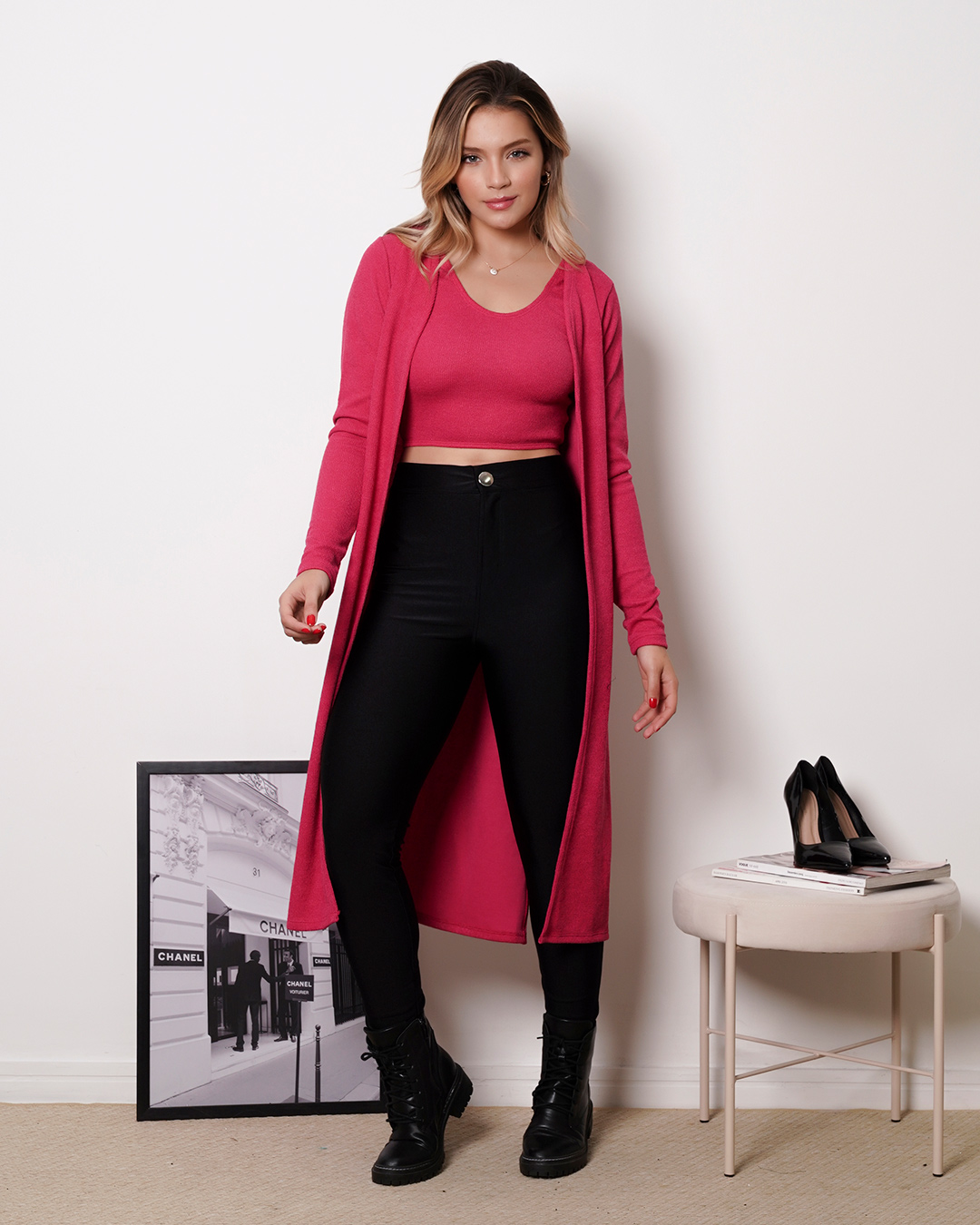 My Life - Conjunto My Life Cropped e Tricô Midi Rosa - 413ROSA