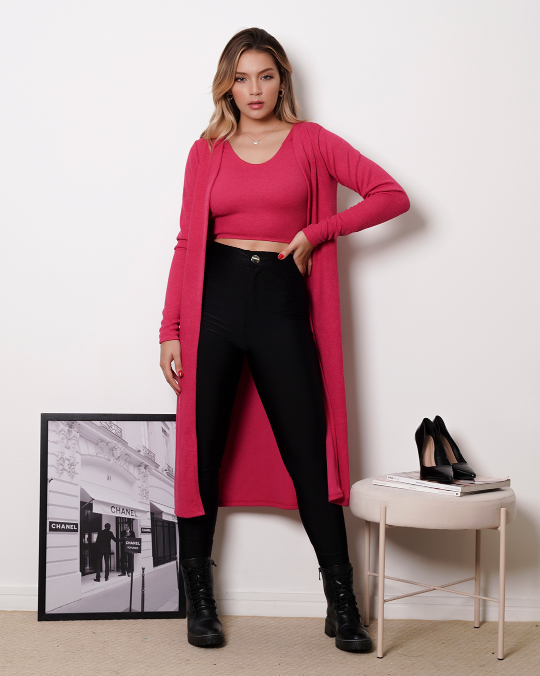 My Life - Fitness Set Top and Pants My Life Puffer Cropped and Knitted Midi Pink - 413ROSA