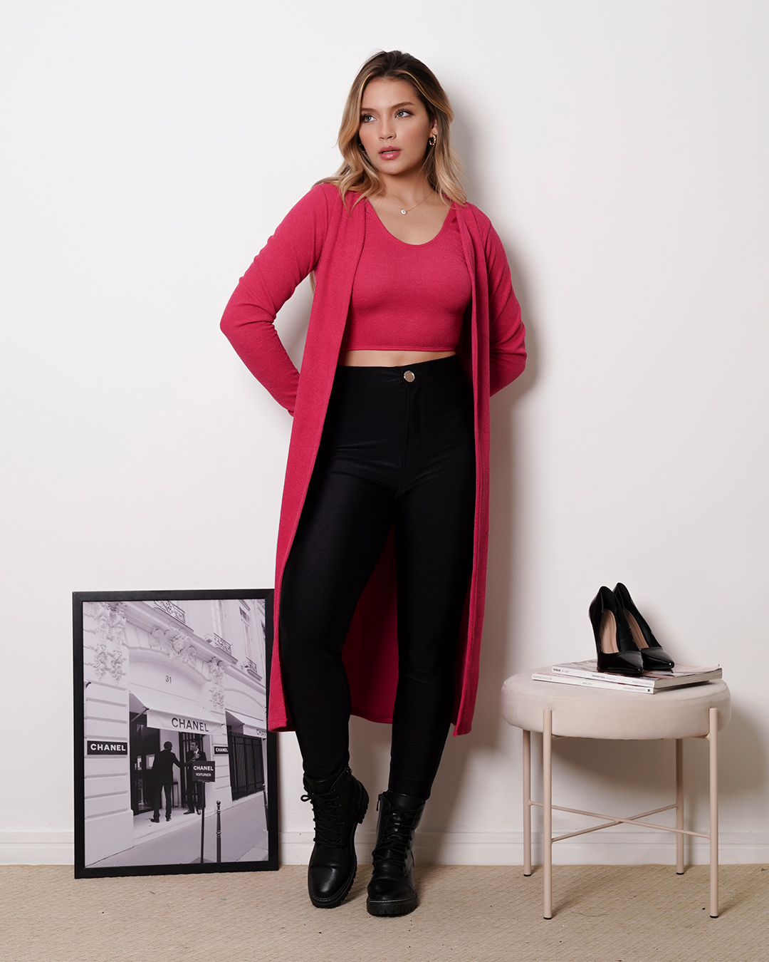 My Life - Conjunto My Life Cropped e Tricô Midi Rosa - 413ROSA