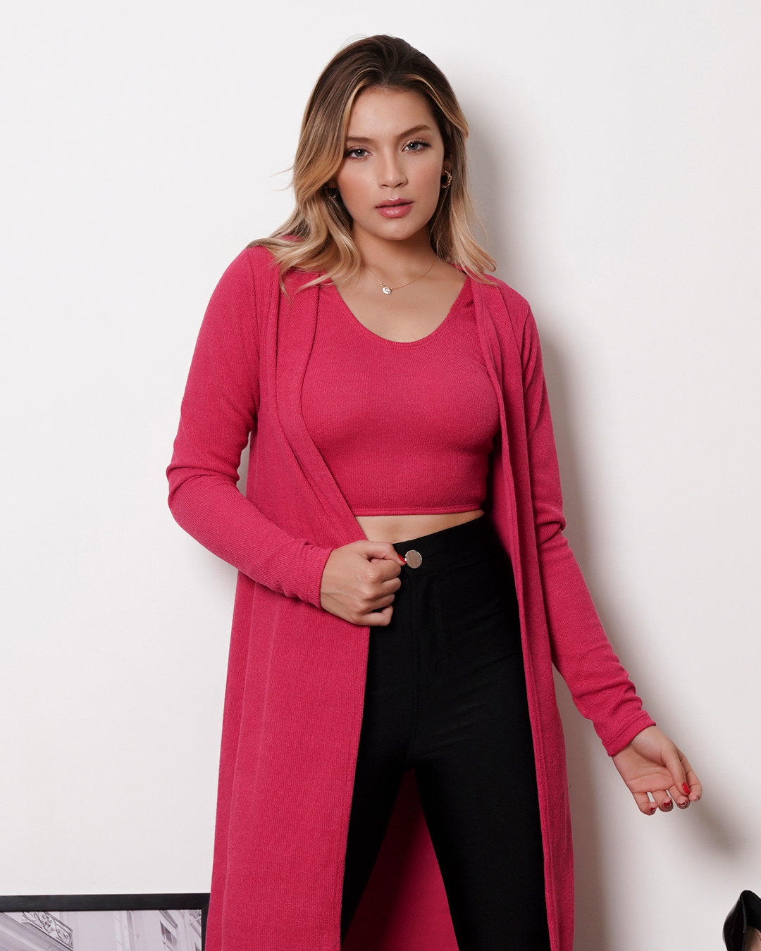 My Life - Conjunto My Life Cropped e Tricô Midi Rosa - 413ROSA