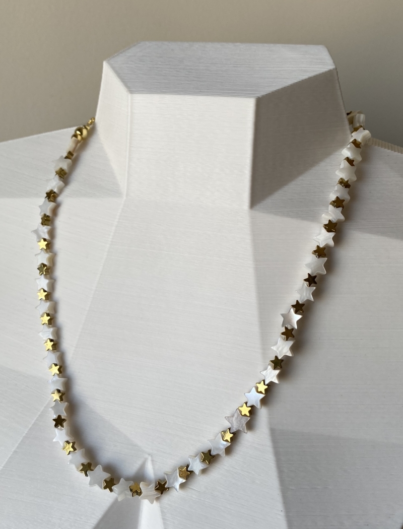 Mikabe - Necklace Stars Hematite and Mother of Pearl - MK1225