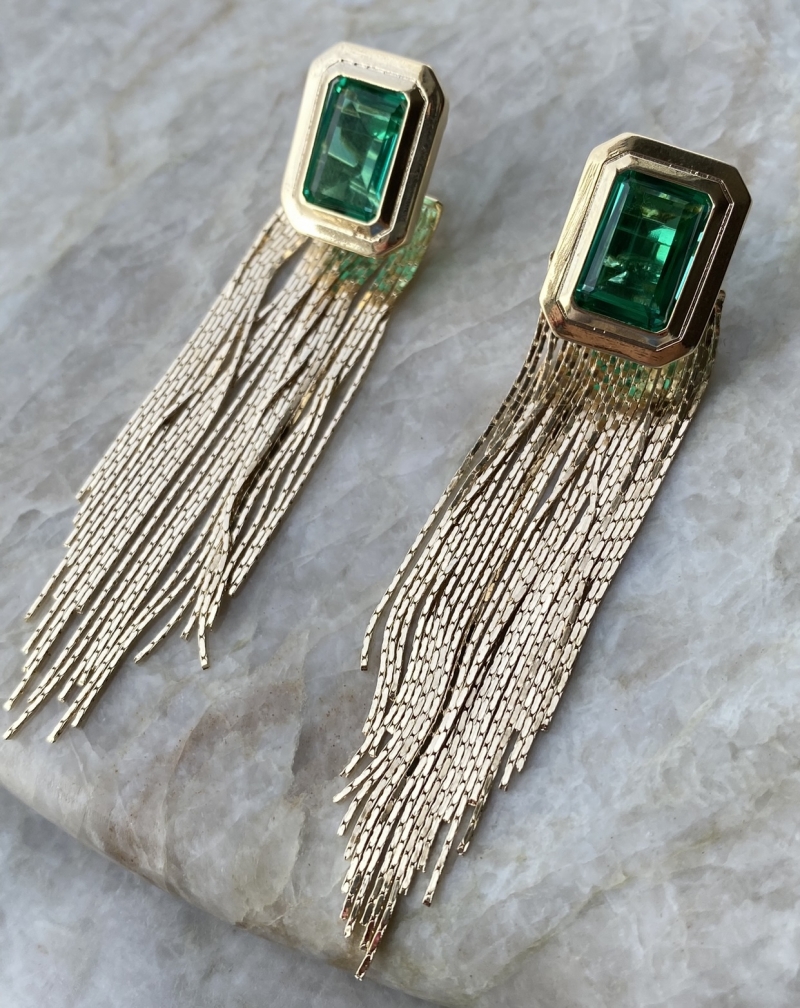 Mikabe - Green Fringe Square Earring - MK1236