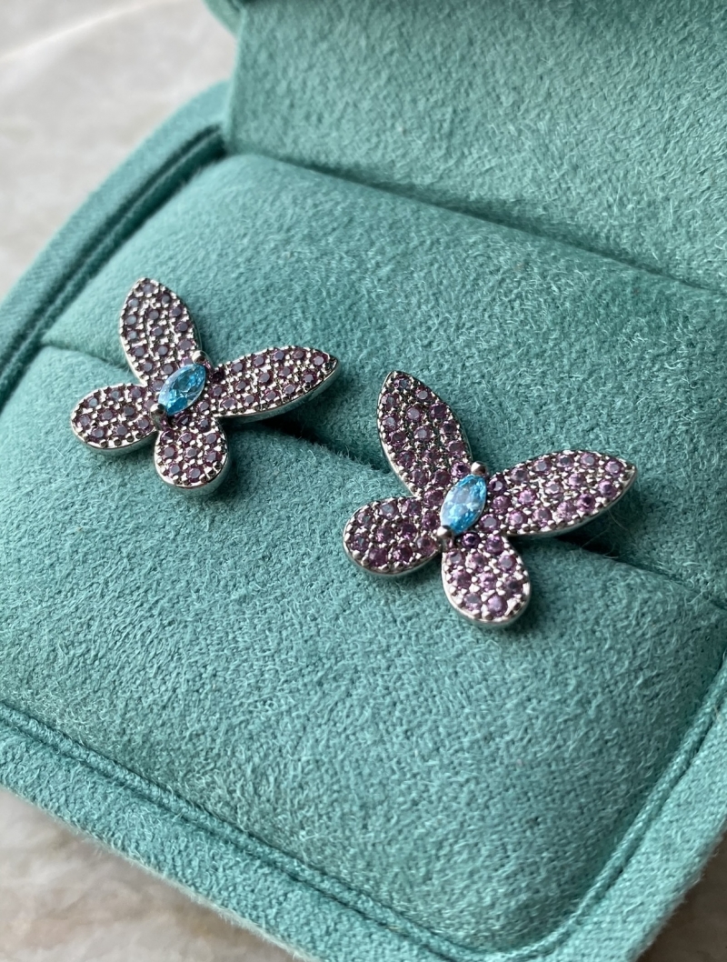 Mikabe - Pink and Blue Studded Butterfly Earring - MK1239