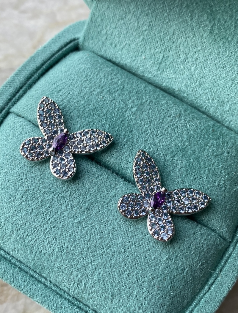 Mikabe - Blue and Lilac Studded Butterfly Earring - MK1240