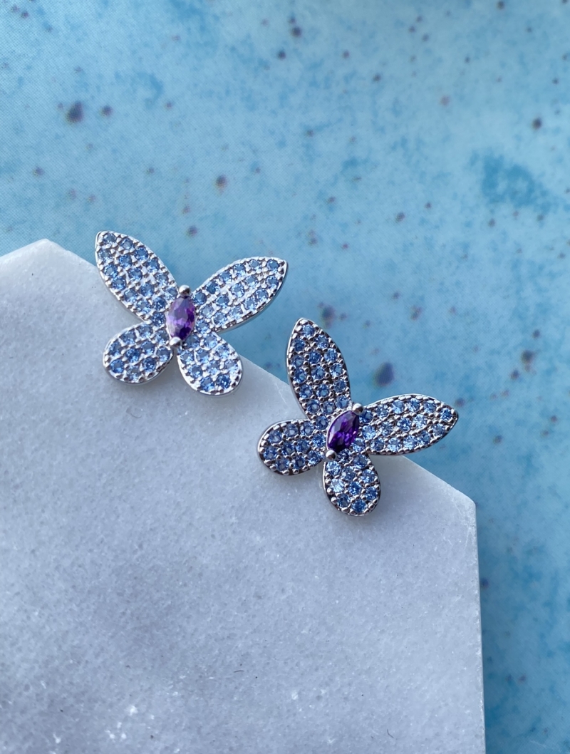 Mikabe - Blue and Lilac Studded Butterfly Earring - MK1240