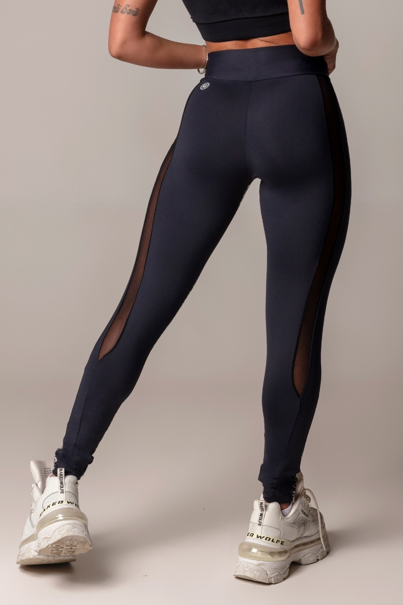 Hipkini - Legging Walk Fitness Preta Animal Print com Tule - 3339587