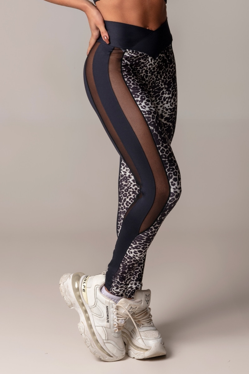 Hipkini - Legging Walk Fitness Preta Animal Print com Tule - 3339587