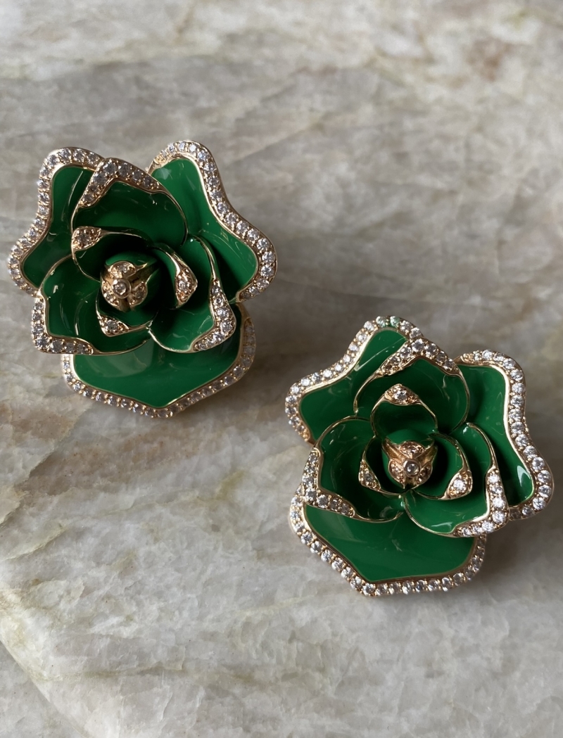 Mikabe - Green Flower Enamelled Earring - MK1259