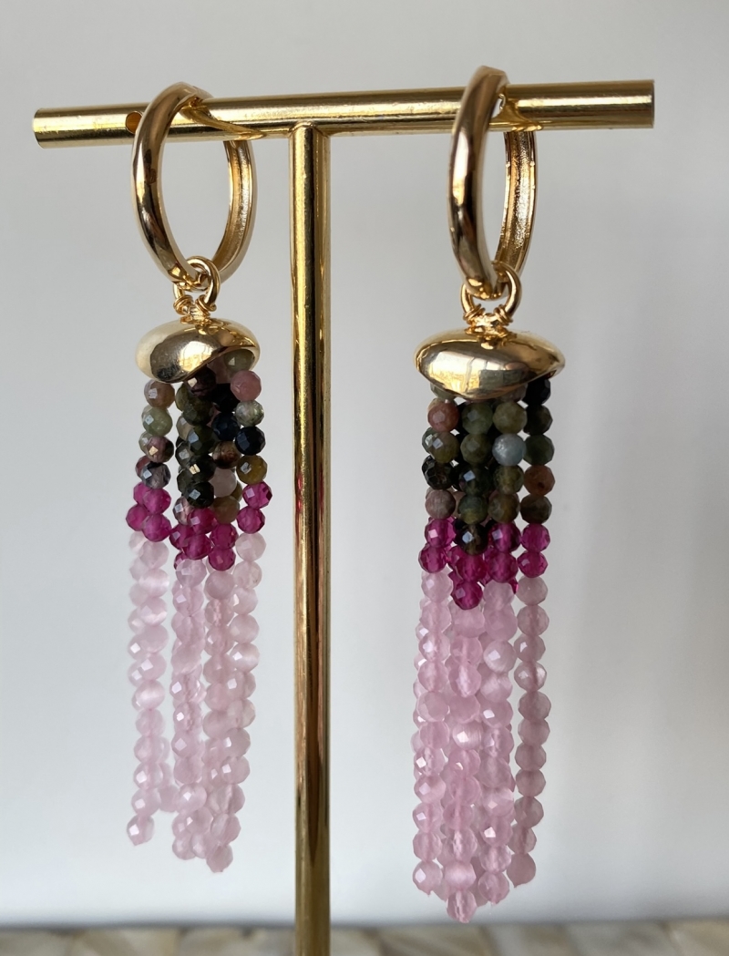 Mikabe - Earring Tassel Hoop Tourmaline and Zirconia - MK1272