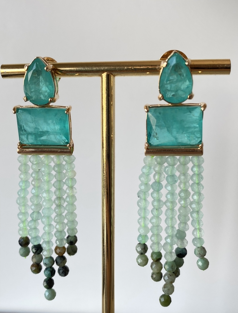 Mikabe - Tourmaline Fusion Earring with Turquoise Stone Tassel - MK1275