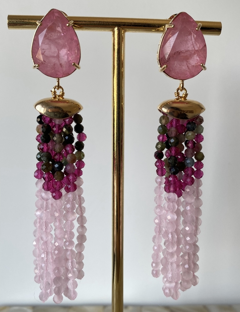 Mikabe - Earring Tassel Stone Tourmaline Watermelon - MK1288