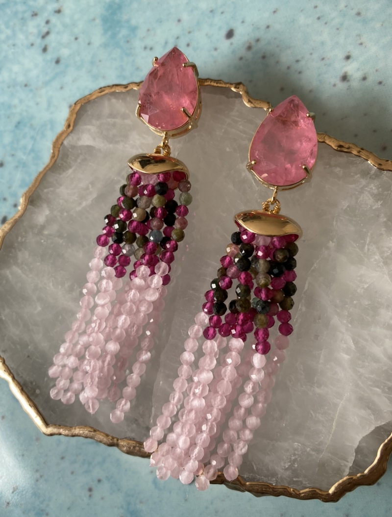 Mikabe - Earring Tassel Stone Tourmaline Watermelon - MK1288