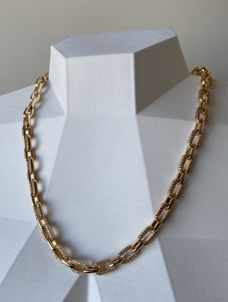 Mikabe - Necklace Gold Studded Rectangular Links - MK1293