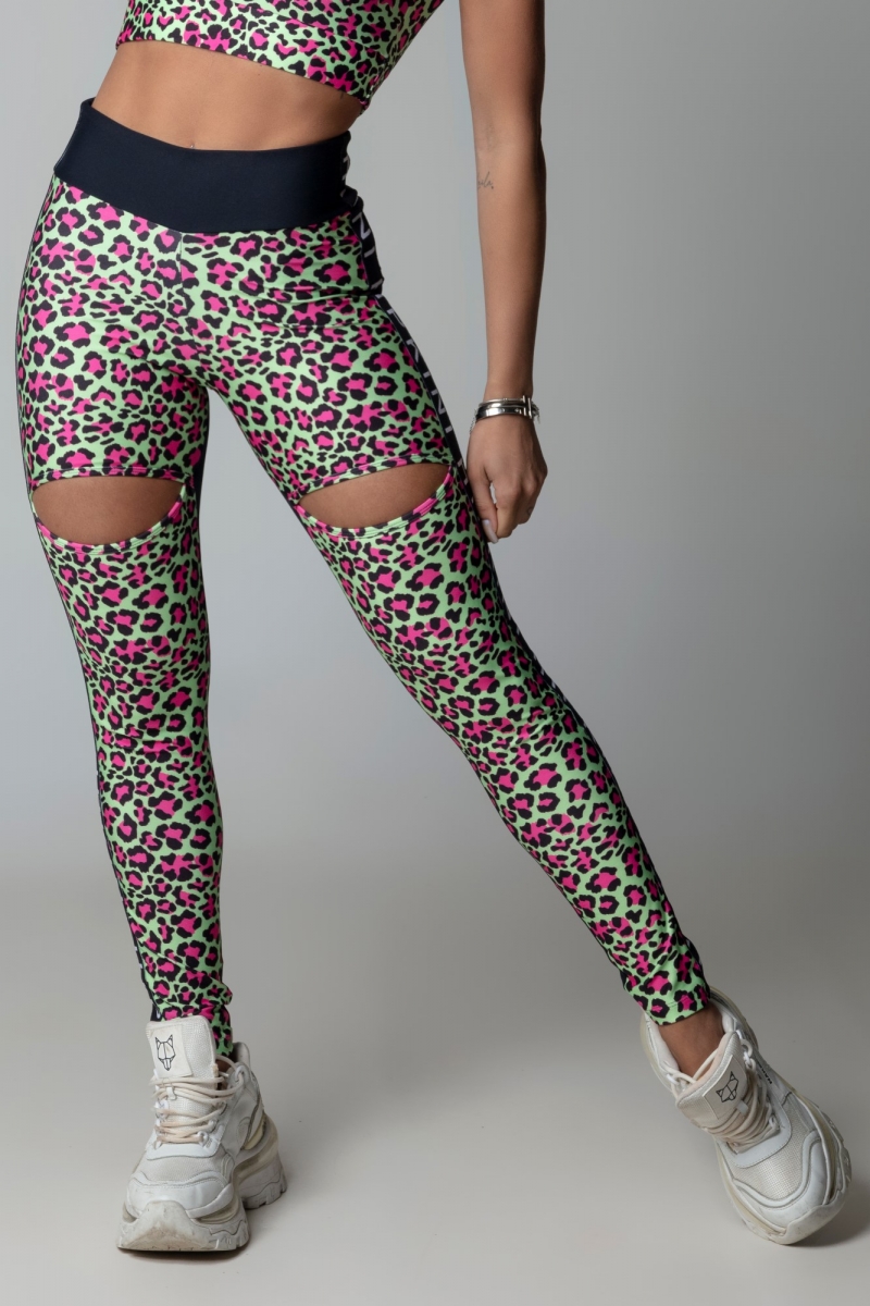 Hipkini - Legging Hi Gorgeous Fitness Preta com Animal Print - 3339632