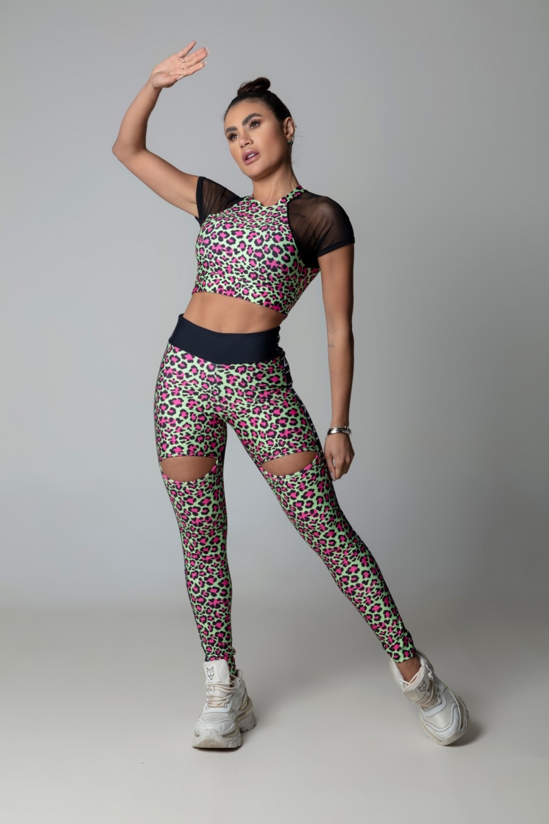 Hipkini - Legging Hi Gorgeous Fitness Preta com Animal Print - 3339632