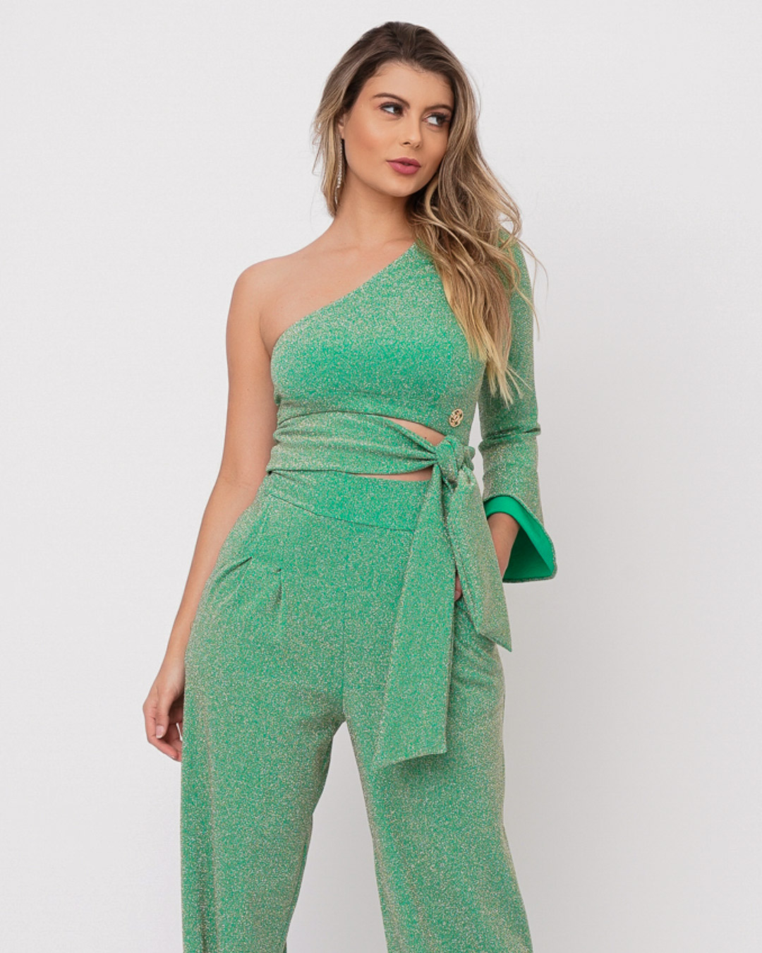 Miss Misses - Cropped Miss Misses Um Ombro So Lurex Verde - 50345023