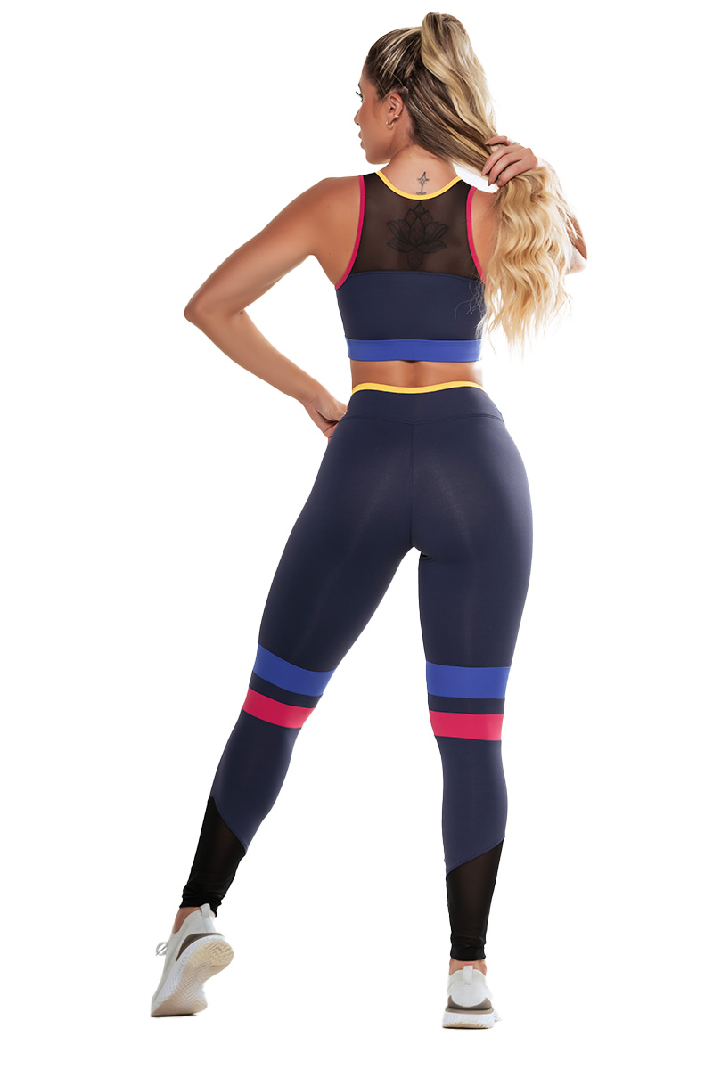 Garotafit - Fitness Set Top and Pants Qatar Navy Blue - FCS249L