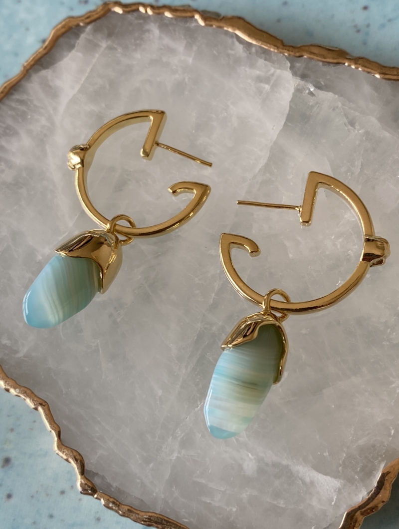 Mikabe - Sky Blue Agate Pendant Earring Hoop - MK1372