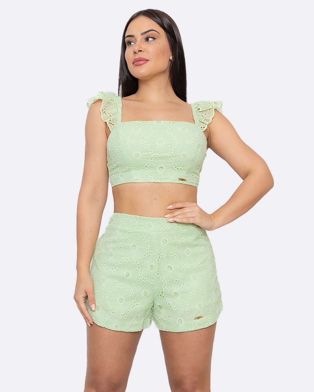 Oxigênio - Fitness Set Top and Pants Oxygen Laise Shorts and Cropped Green - 2149170VERD