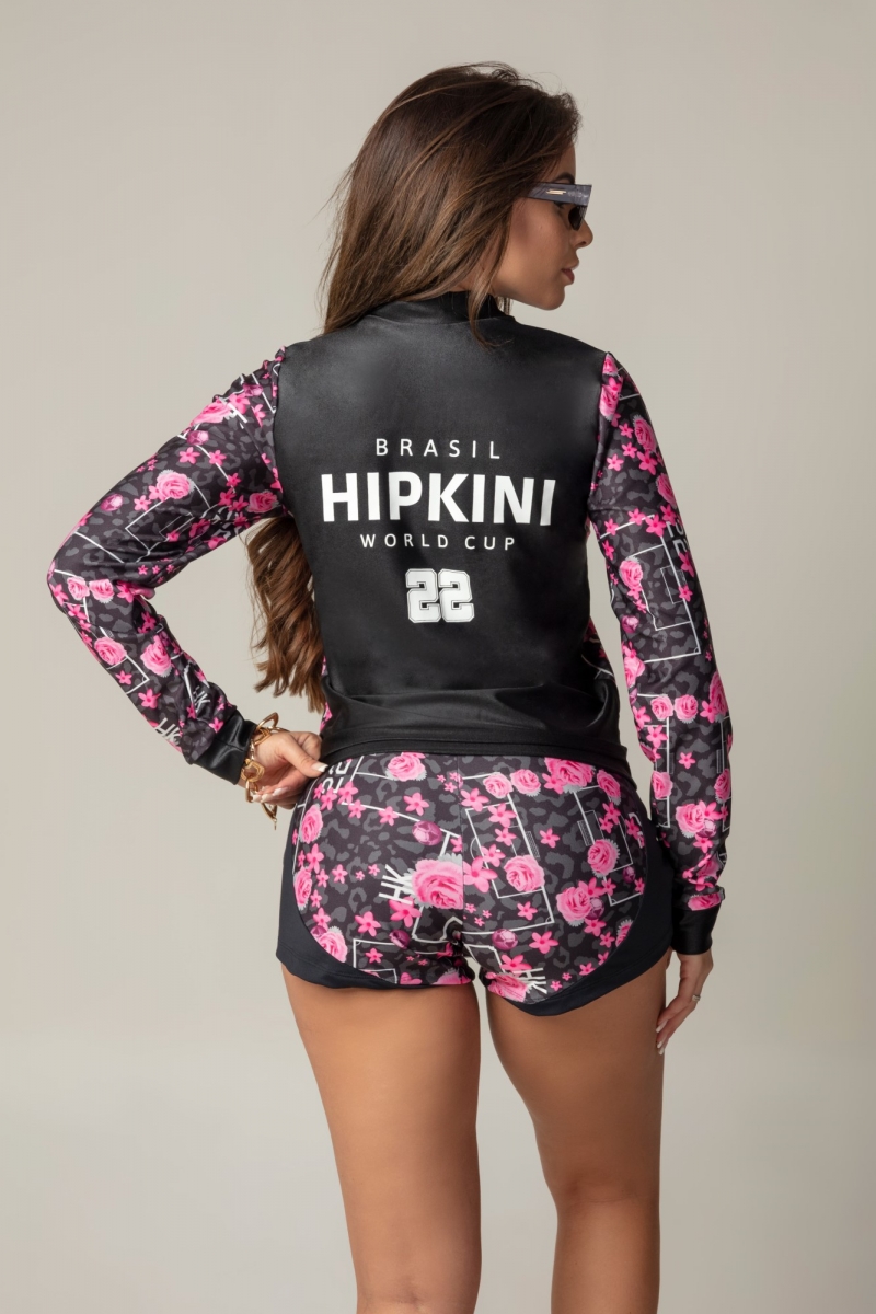 Hipkini - Shorts Game Fitness Preto Estampa Floral - 3339643