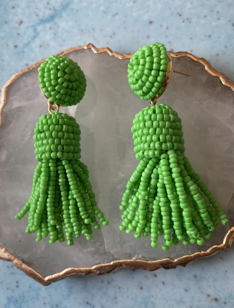 Mikabe - Earring Tassel Summer Green Bead - MK1388