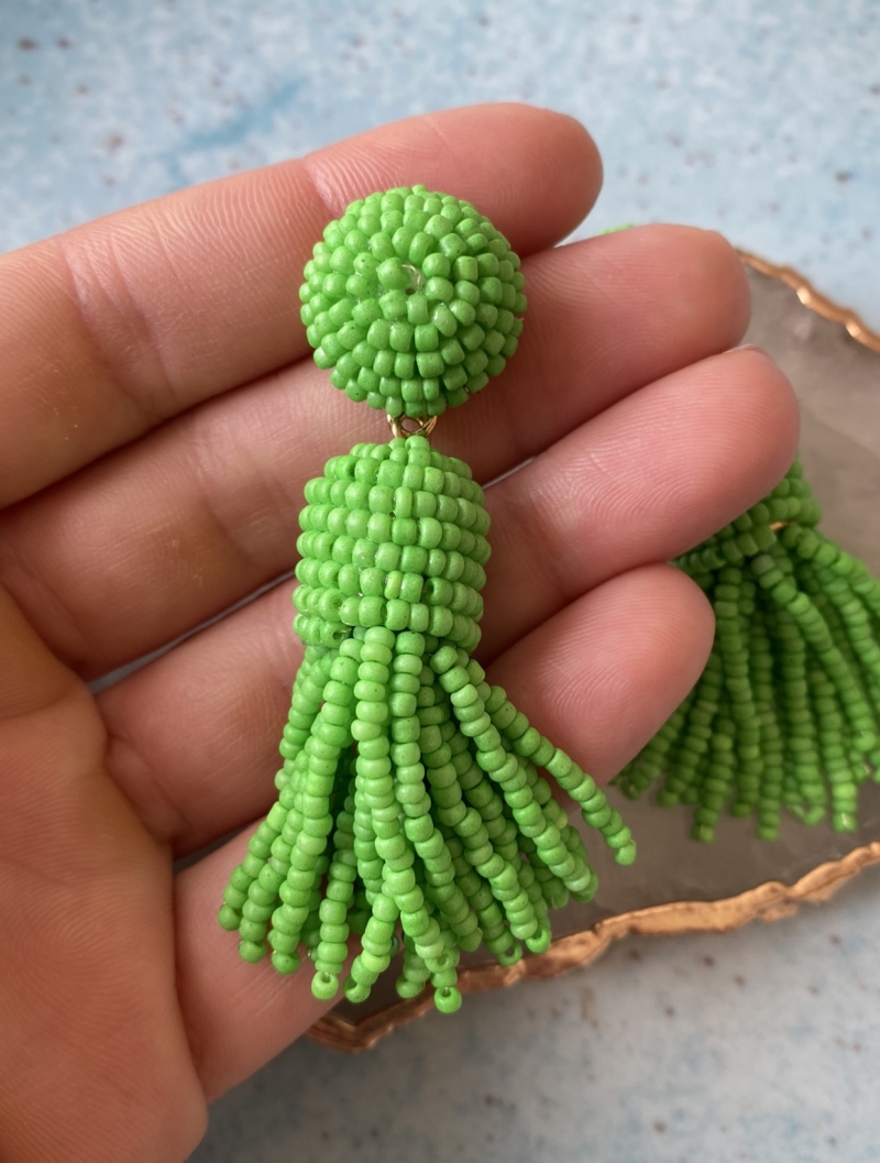 Mikabe - Earring Tassel Summer Green Bead - MK1388