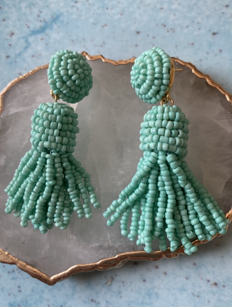 Mikabe - Earring Tassel Summer Bead Green Water - MK1390