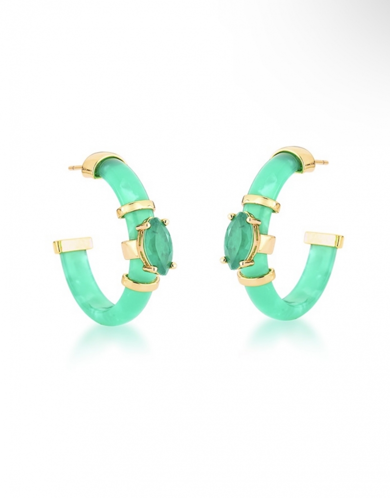 Mikabe - Earring Hoop Green Resin and Tourmaline Crystal - MK1403