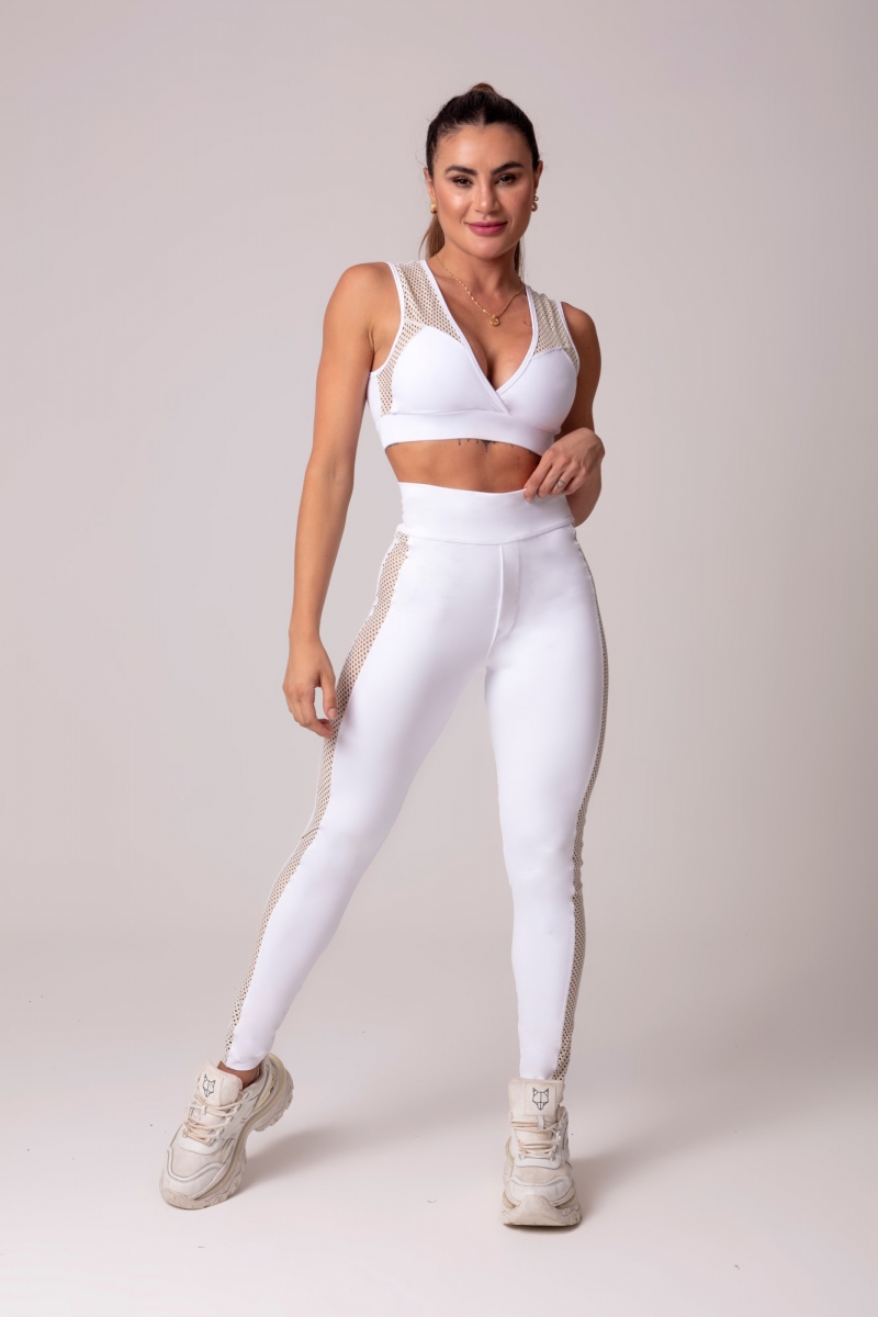 Hipkini - Legging Luxury Fitness Branca Tela na Lateral - 3339719