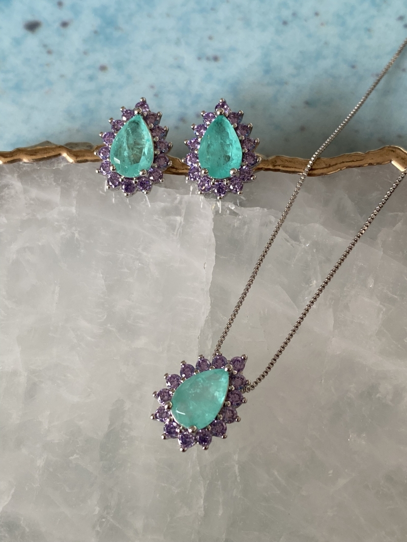 Mikabe - Earring Drop Tourmaline Fusion and Lilac Zirconia - MK1427