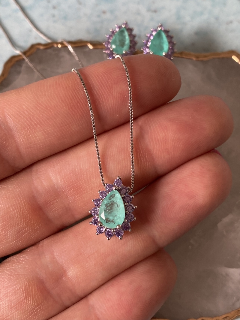 Mikabe - Necklace Drop Tourmaline Fusion and Lilac Zirconia - MK1428