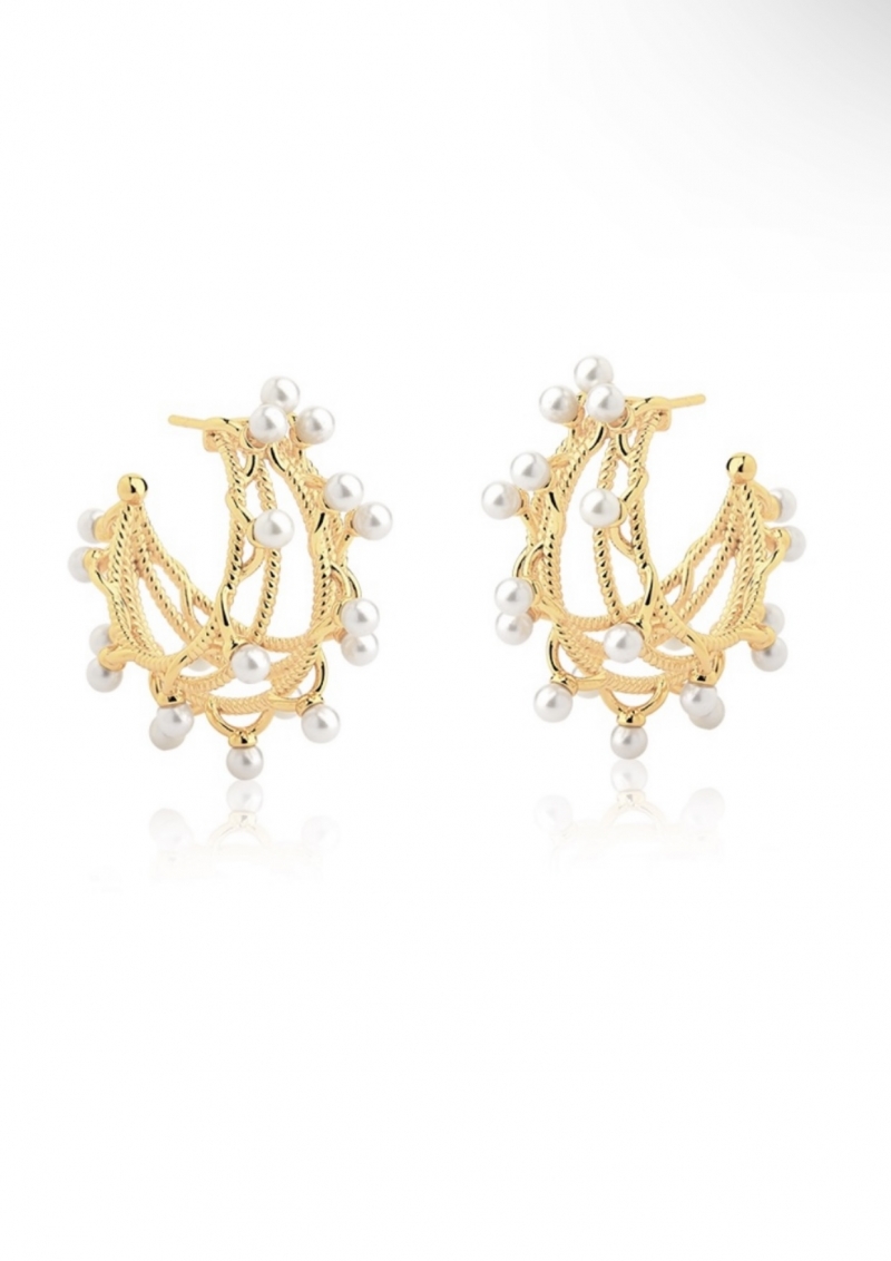 Mikabe - Earring Hoop Interlace Pearls - MK1429