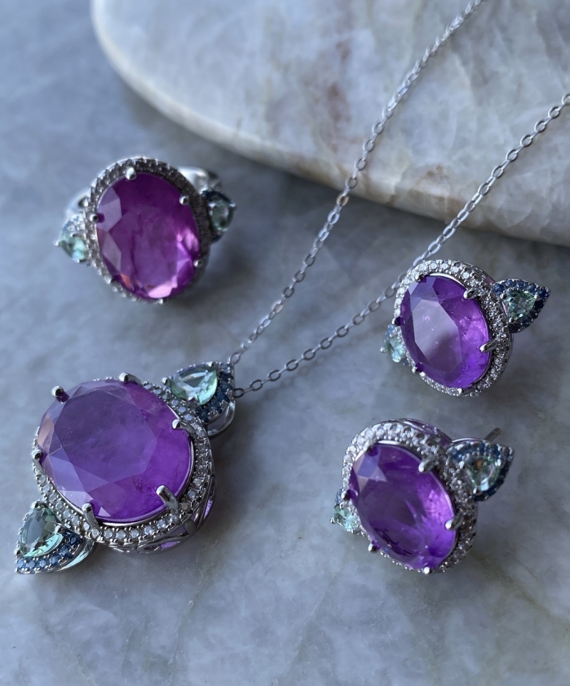 Mikabe - Necklace Amethyst Fusion Oval Silver 925 - MK1431