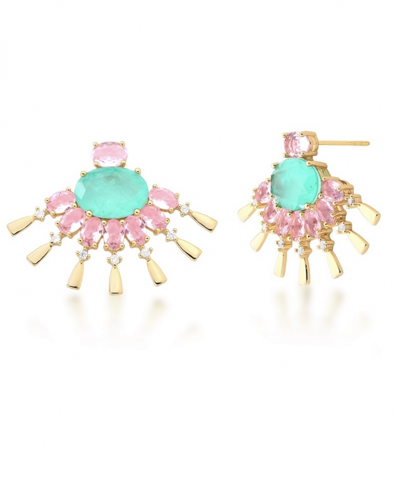 Mikabe - Earring Tourmaline Fan Fusion and Pink Crystal - MK1435