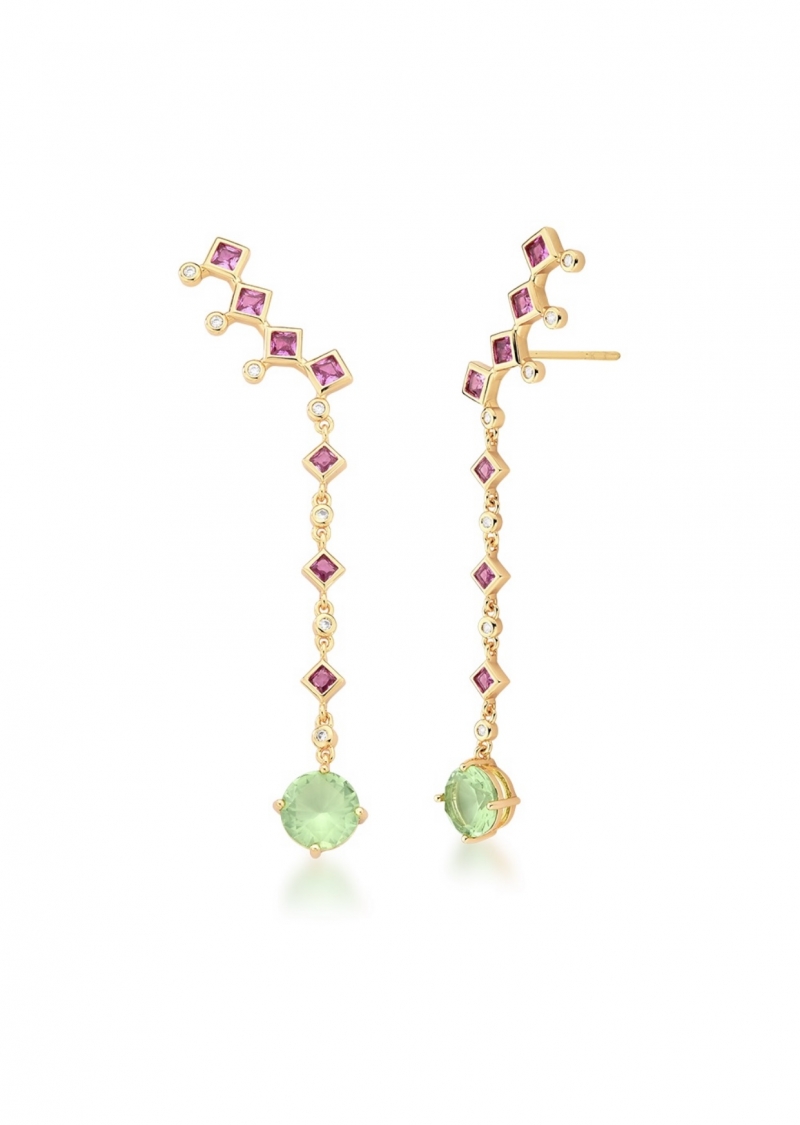 Mikabe - Brinco Ear Cuff Pêndulo Pink e Verde - MK1439