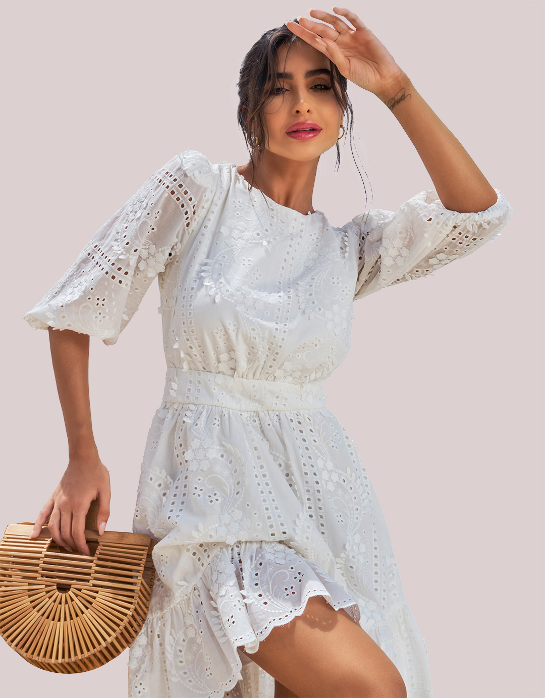 Dot Clothing - Vestido Dot Clothing Rodado Laise Offwhite - 1753OFF