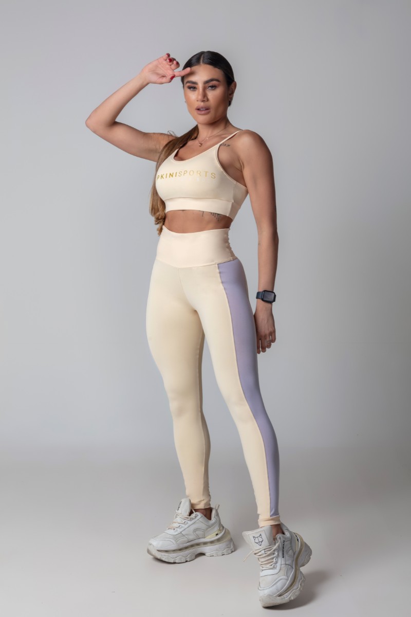 Hipkini - Legging Blogger Fitness Bege com Tule - 3339731