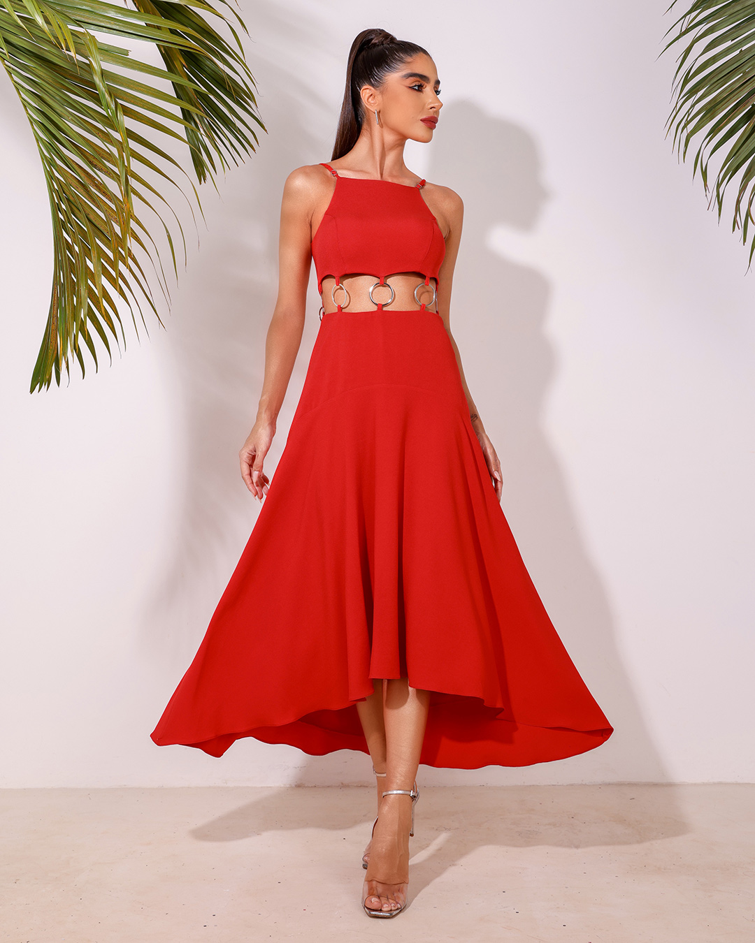 Dot Clothing - Vestido Dot Clothing Midi Argolas Vermelho - 1807VERM