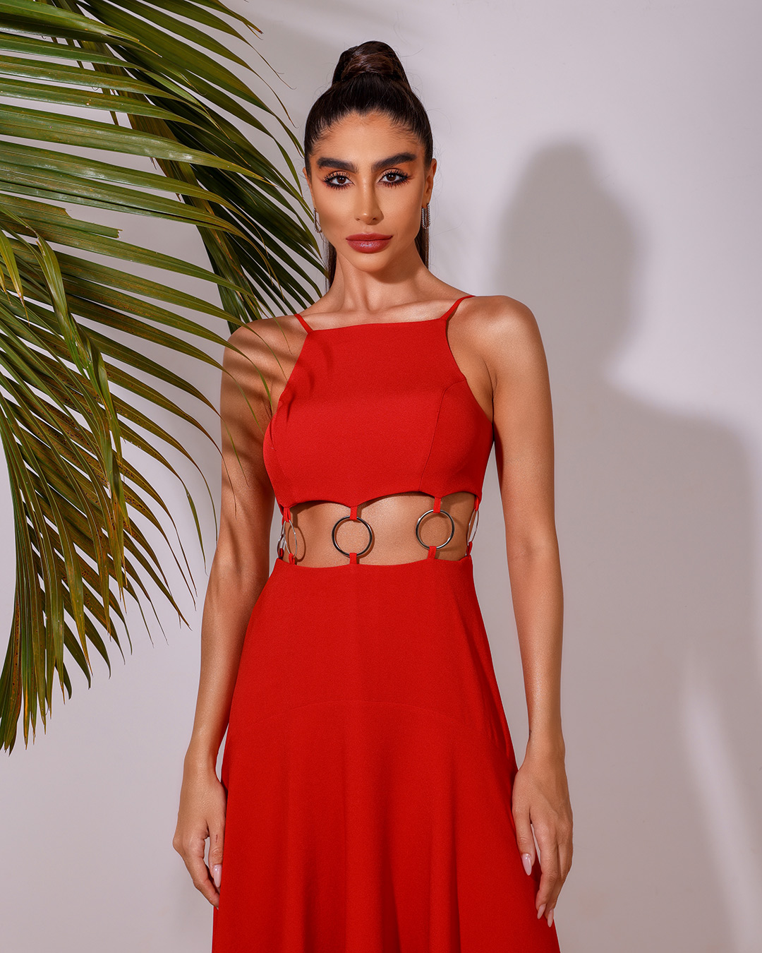 Dot Clothing - Vestido Dot Clothing Midi Argolas Vermelho - 1807VERM