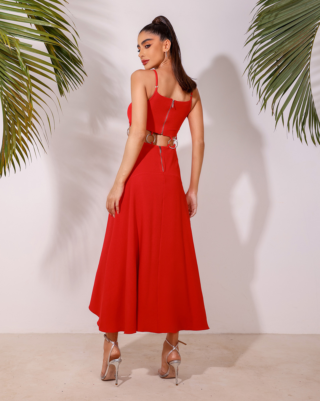 Dot Clothing - Vestido Dot Clothing Midi Argolas Vermelho - 1807VERM