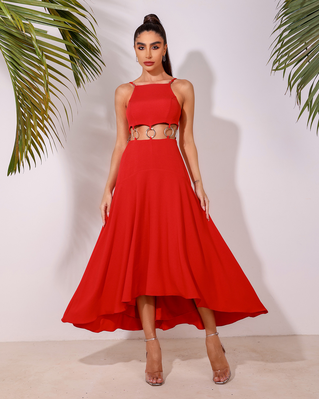 Dot Clothing - Vestido Dot Clothing Midi Argolas Vermelho - 1807VERM