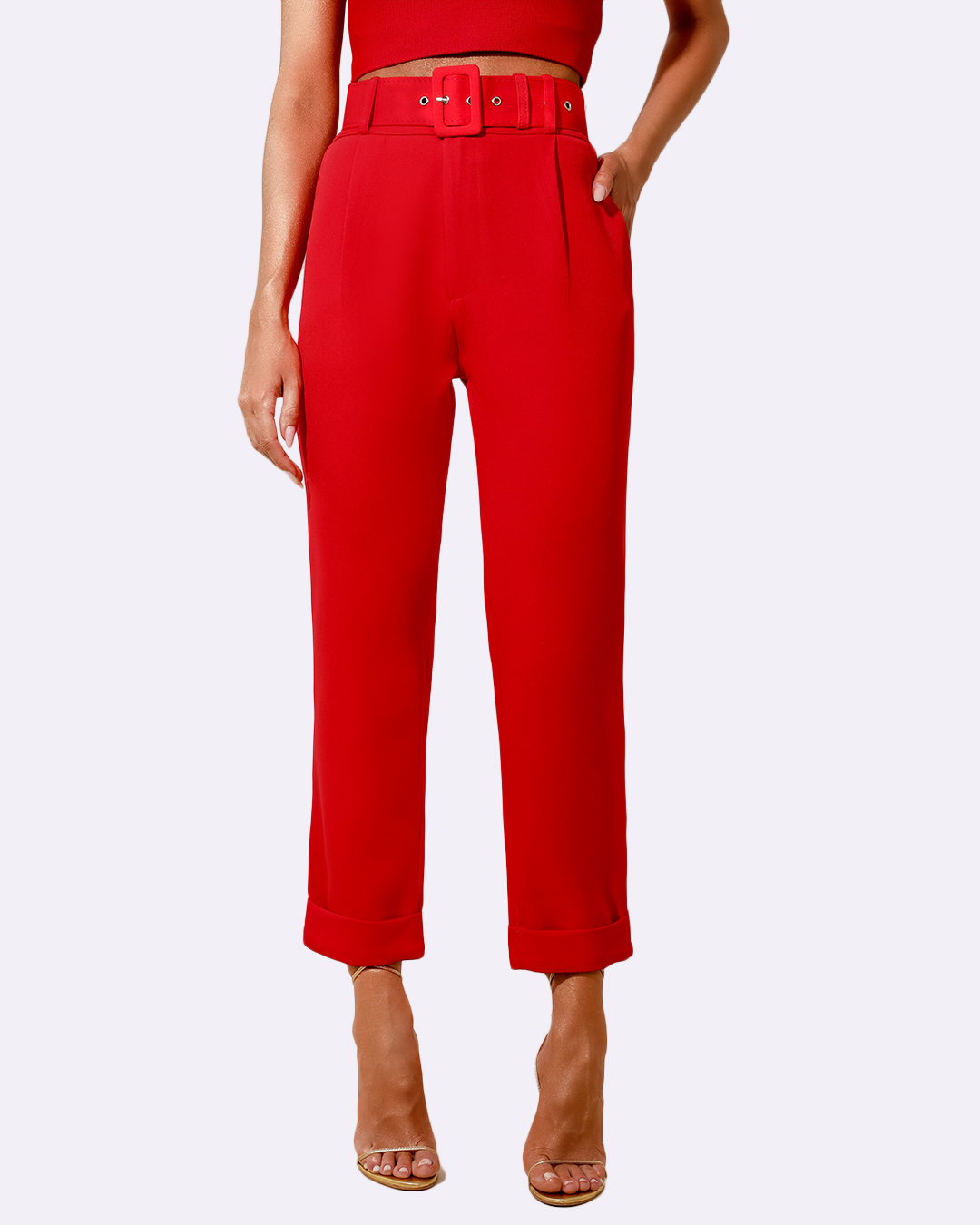 Dot Clothing - Calça Dot Clothing Alfaiataria Cintura Alta com Cinto Vermelho - 1250VERM