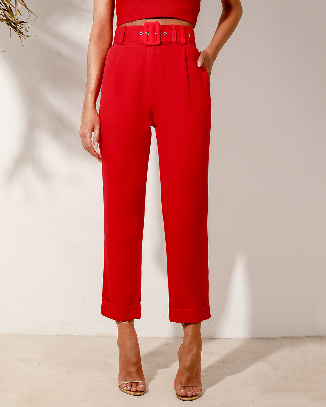 Dot Clothing - Pants Dot Clothing Tailoring High Waist with Red Belt - 1250VERM